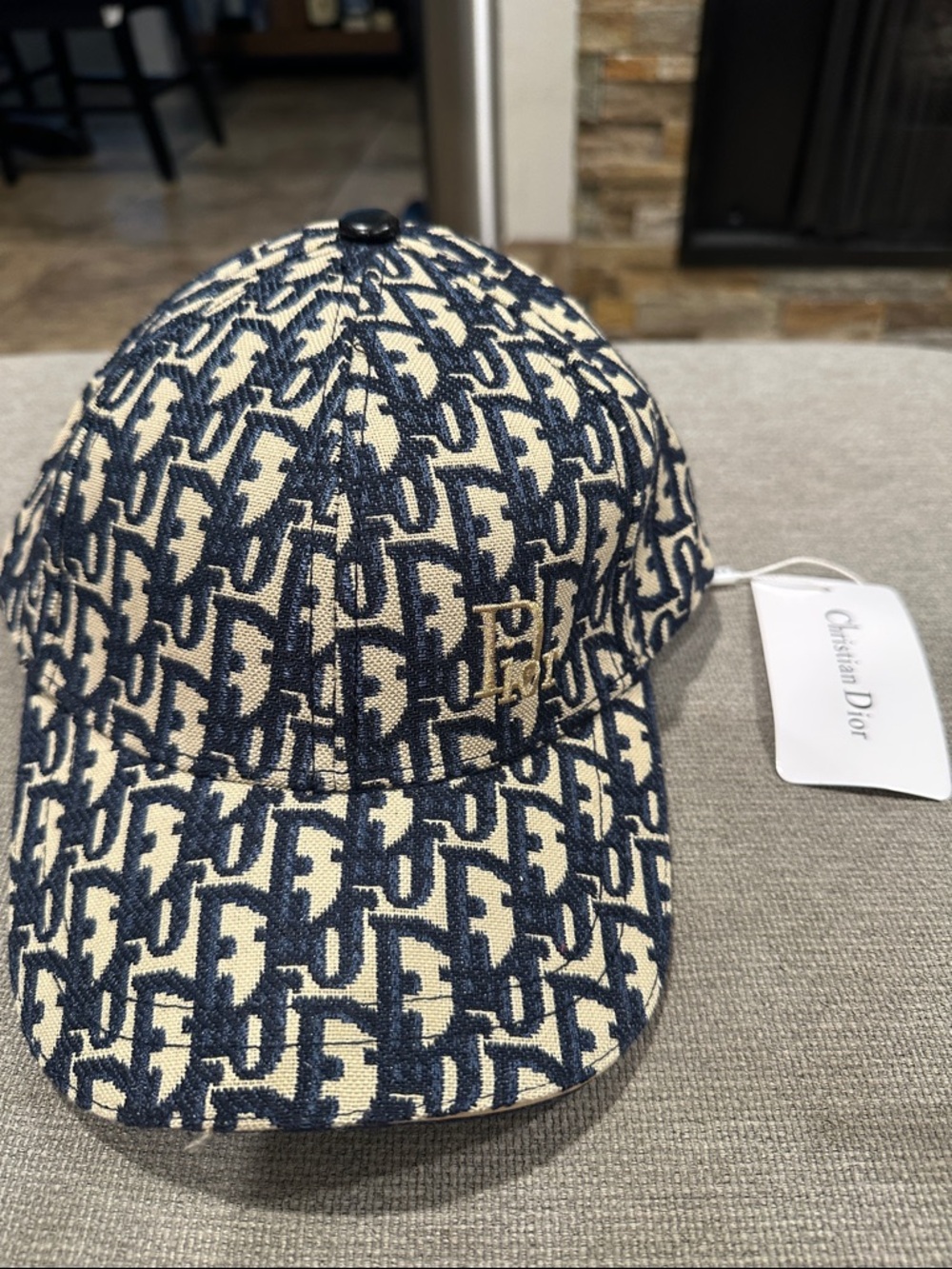 Dior Navy and Cream Logo Baseball Cap